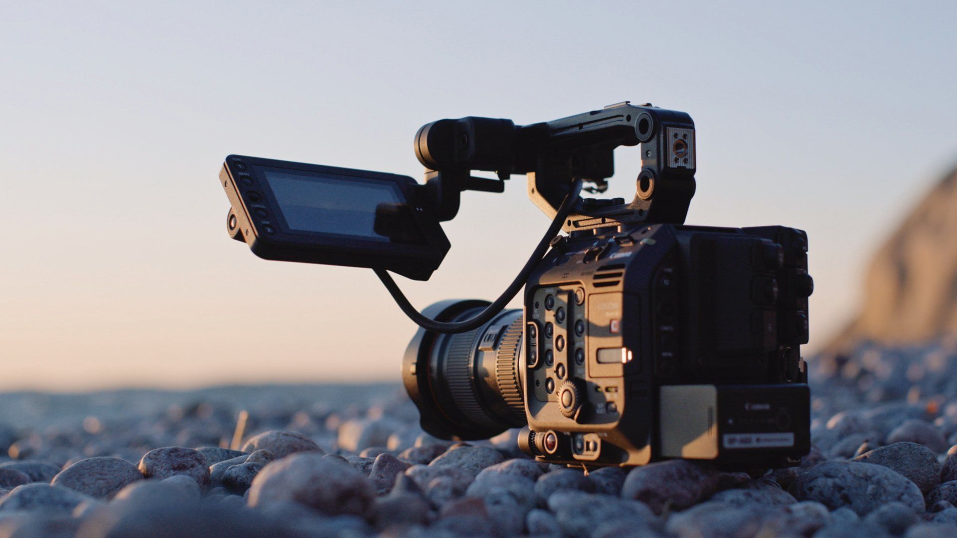 Canon Cinema EOS C300 Mark III on rocks